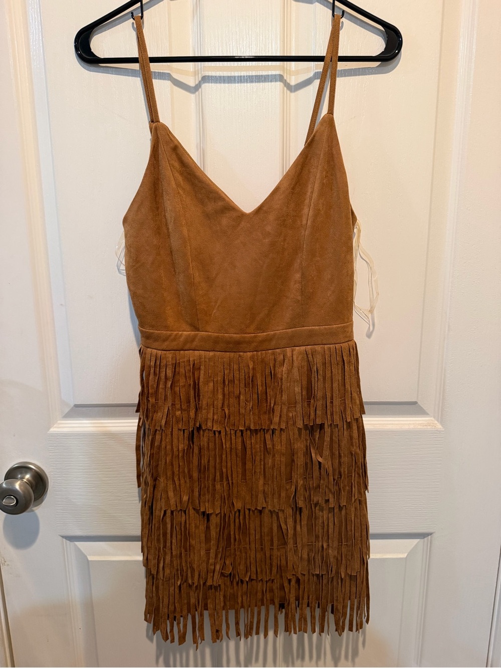 DO+BE Tan Suede Fringe Slip Dress